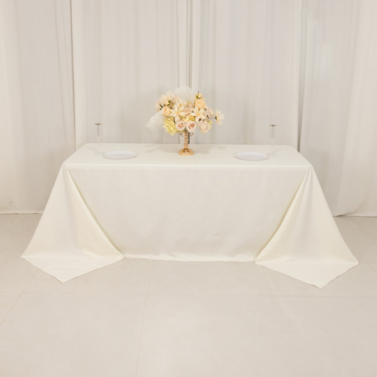 Ivory Cotton Blend Rectangular Tablecloth Seamless 90"x132" for 6 Foot Table With Floor-Length Drop