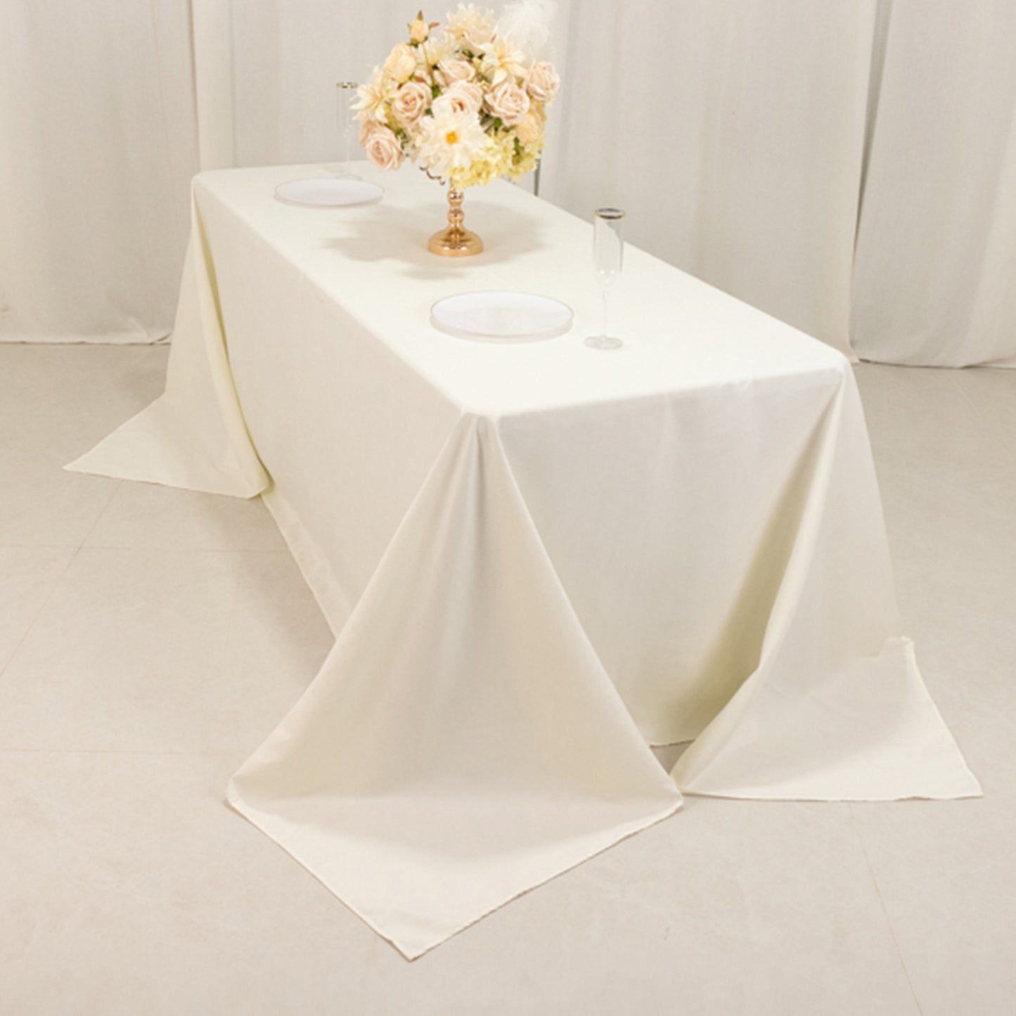 Ivory Cotton Blend Rectangular Tablecloth Seamless 90"x132" for 6 Foot Table With Floor-Length Drop