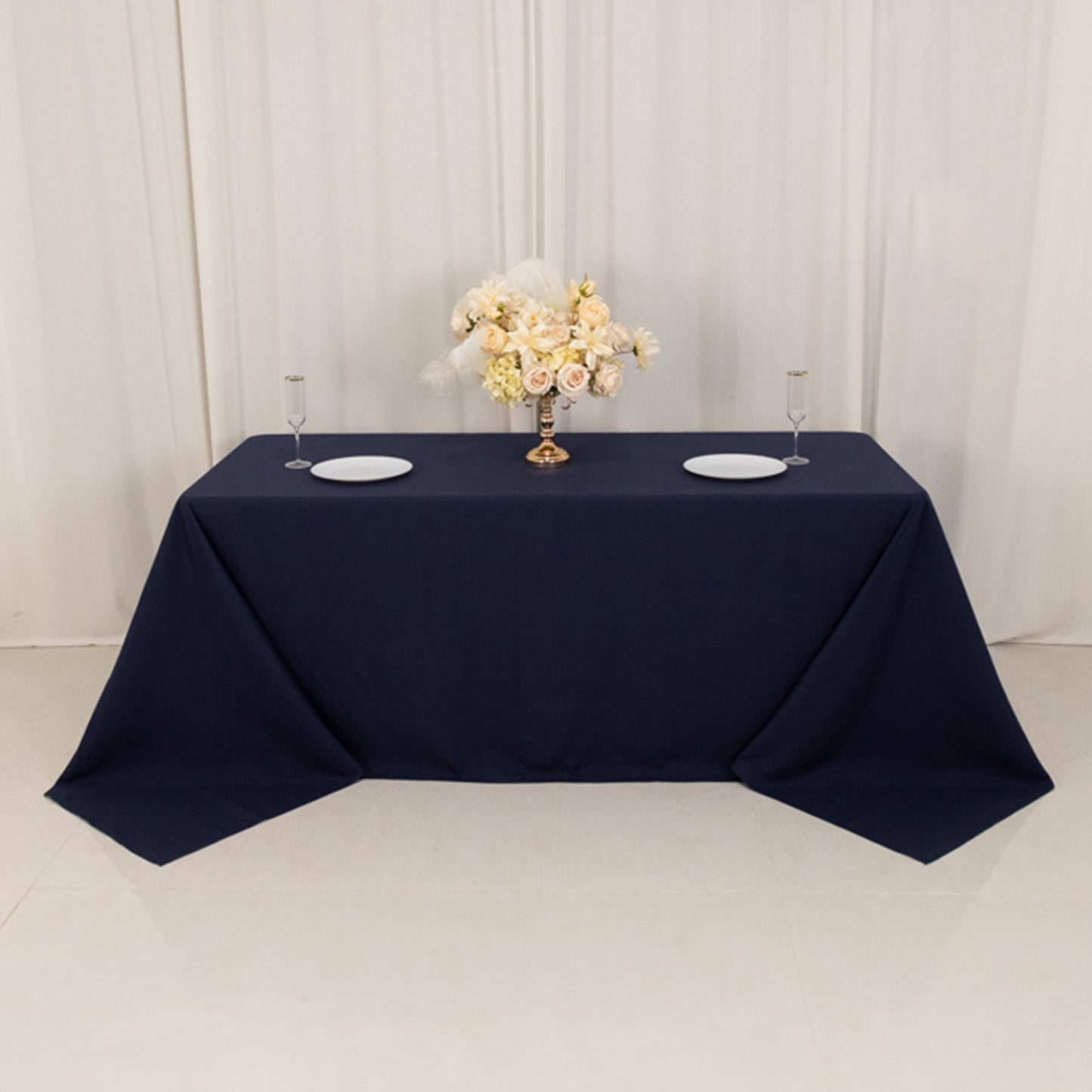Navy Blue Cotton Blend Rectangular Tablecloth Seamless 90"x132" for 6 Foot Table With Floor-Length Drop