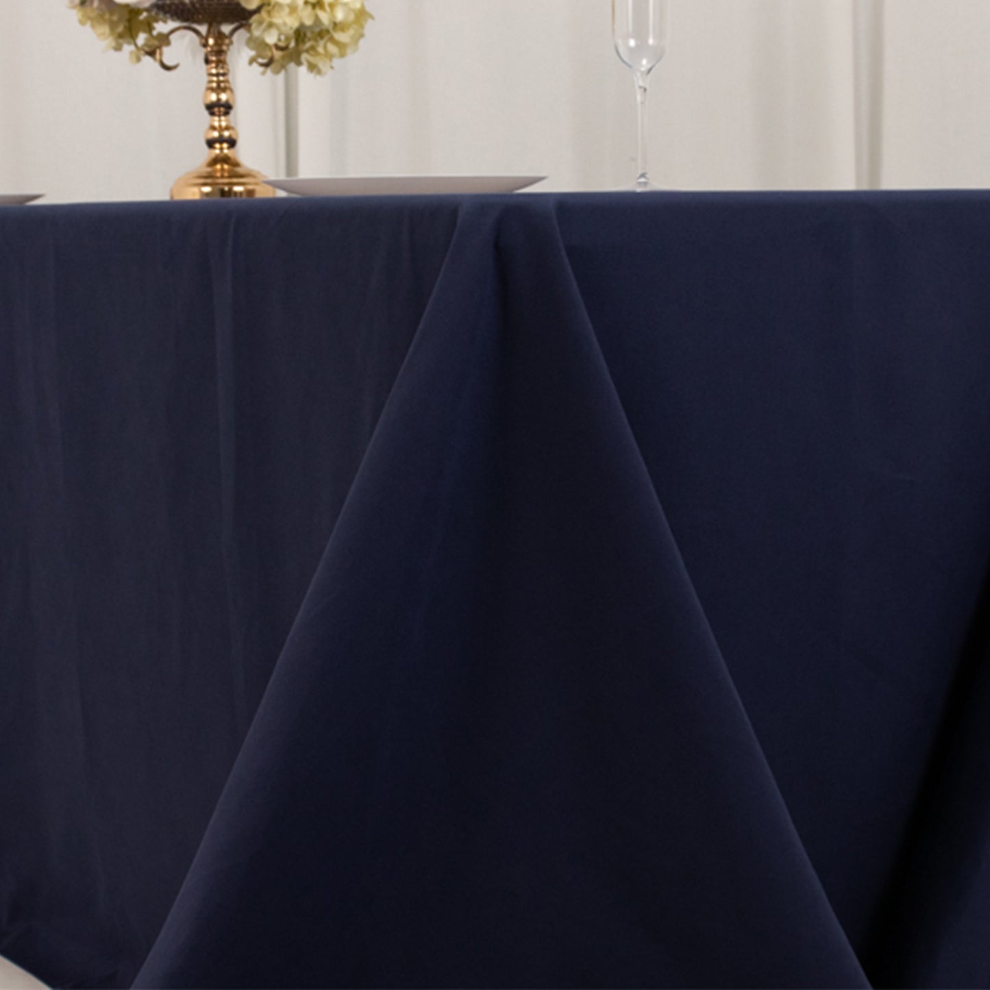 Navy Blue Cotton Blend Rectangular Tablecloth Seamless 90"x132" for 6 Foot Table With Floor-Length Drop