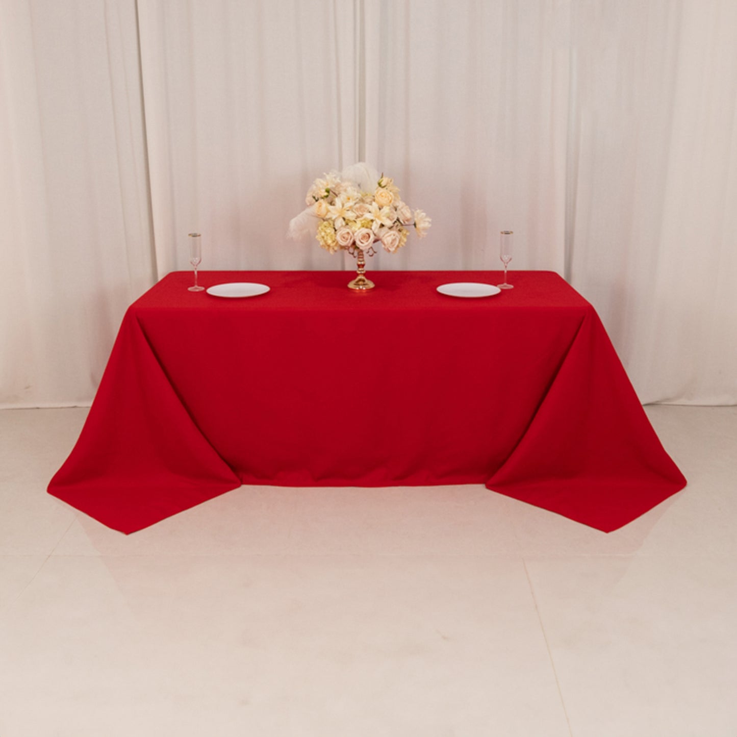 Red Cotton Blend Rectangular Tablecloth Seamless 90"x132" for 6 Foot Table With Floor-Length Drop