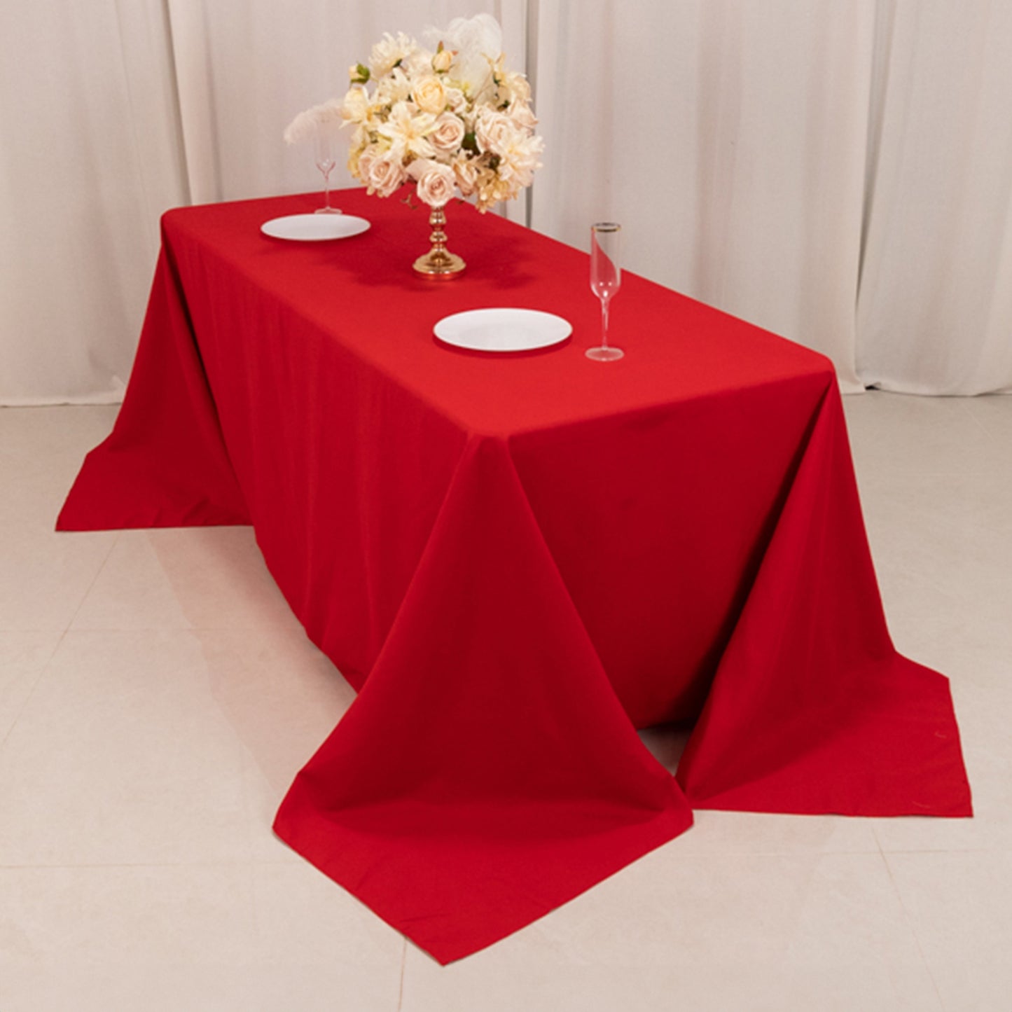 Red Cotton Blend Rectangular Tablecloth Seamless 90"x132" for 6 Foot Table With Floor-Length Drop