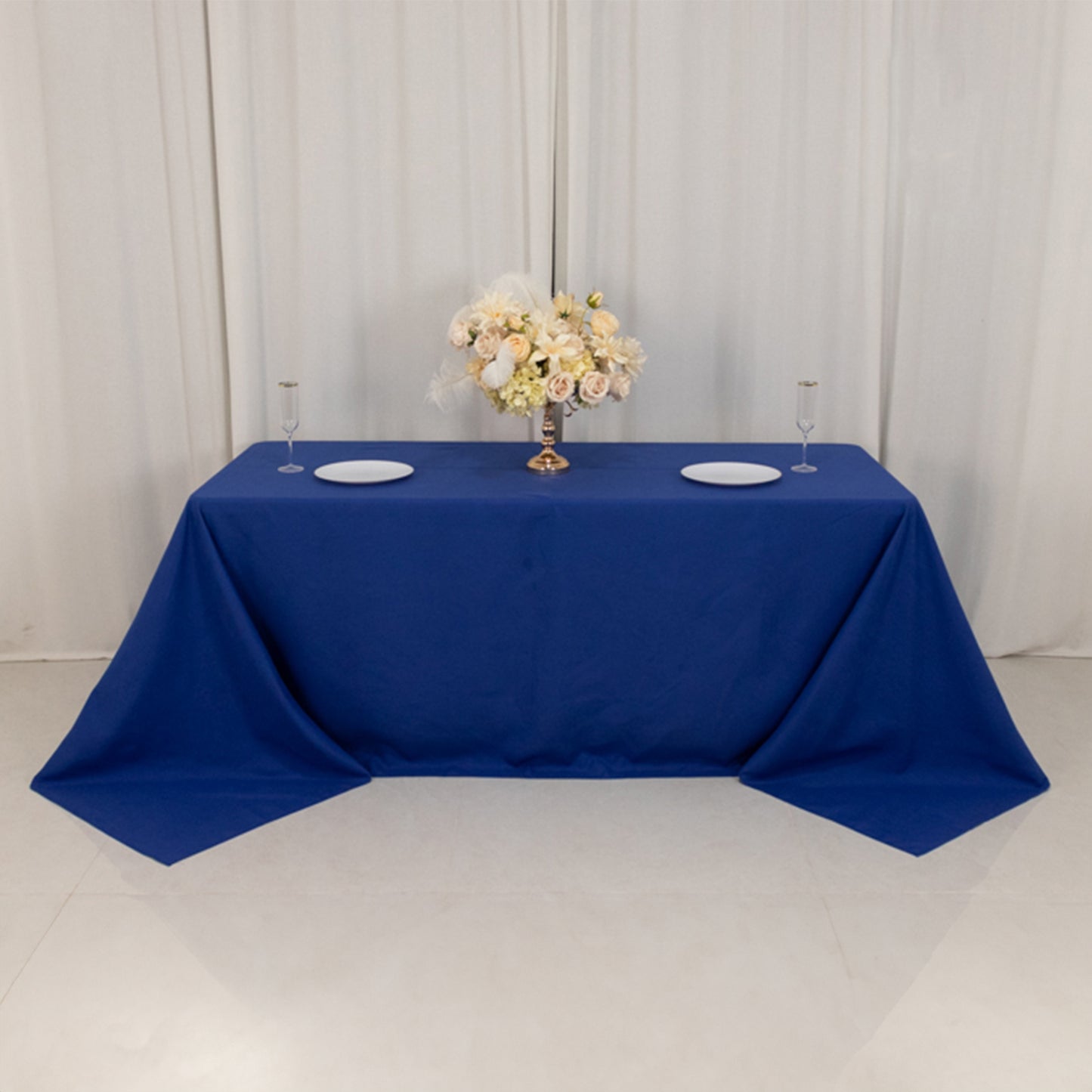 Royal Blue Cotton Blend Rectangular Tablecloth Seamless 90"x132" for 6 Foot Table With Floor-Length Drop