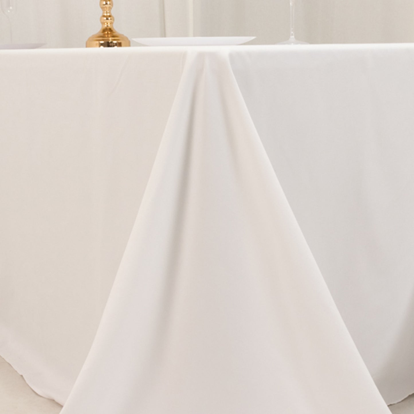 White Cotton Blend Rectangular Tablecloth Seamless 90"x132" for 6 Foot Table With Floor-Length Drop
