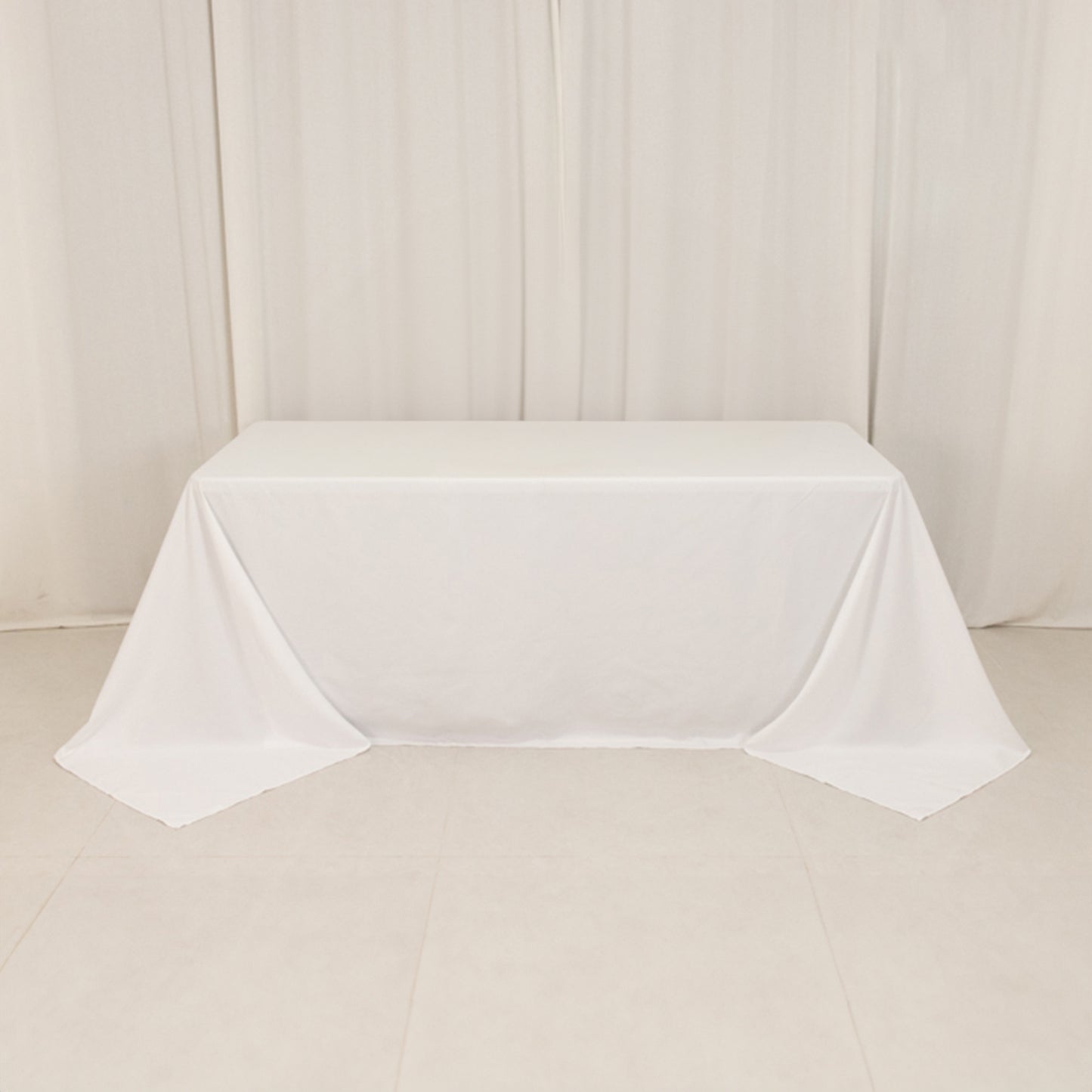 White Cotton Blend Rectangular Tablecloth Seamless 90"x132" for 6 Foot Table With Floor-Length Drop