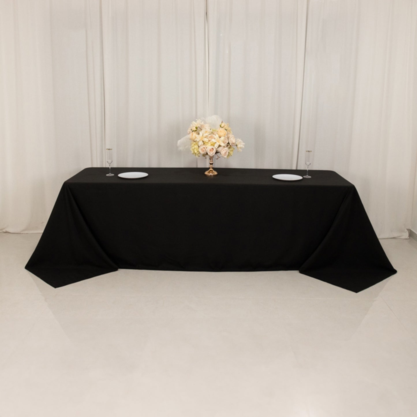 Black Cotton Blend Rectangular Tablecloth Seamless 90"x156" for 8 Foot Table With Floor-Length Drop