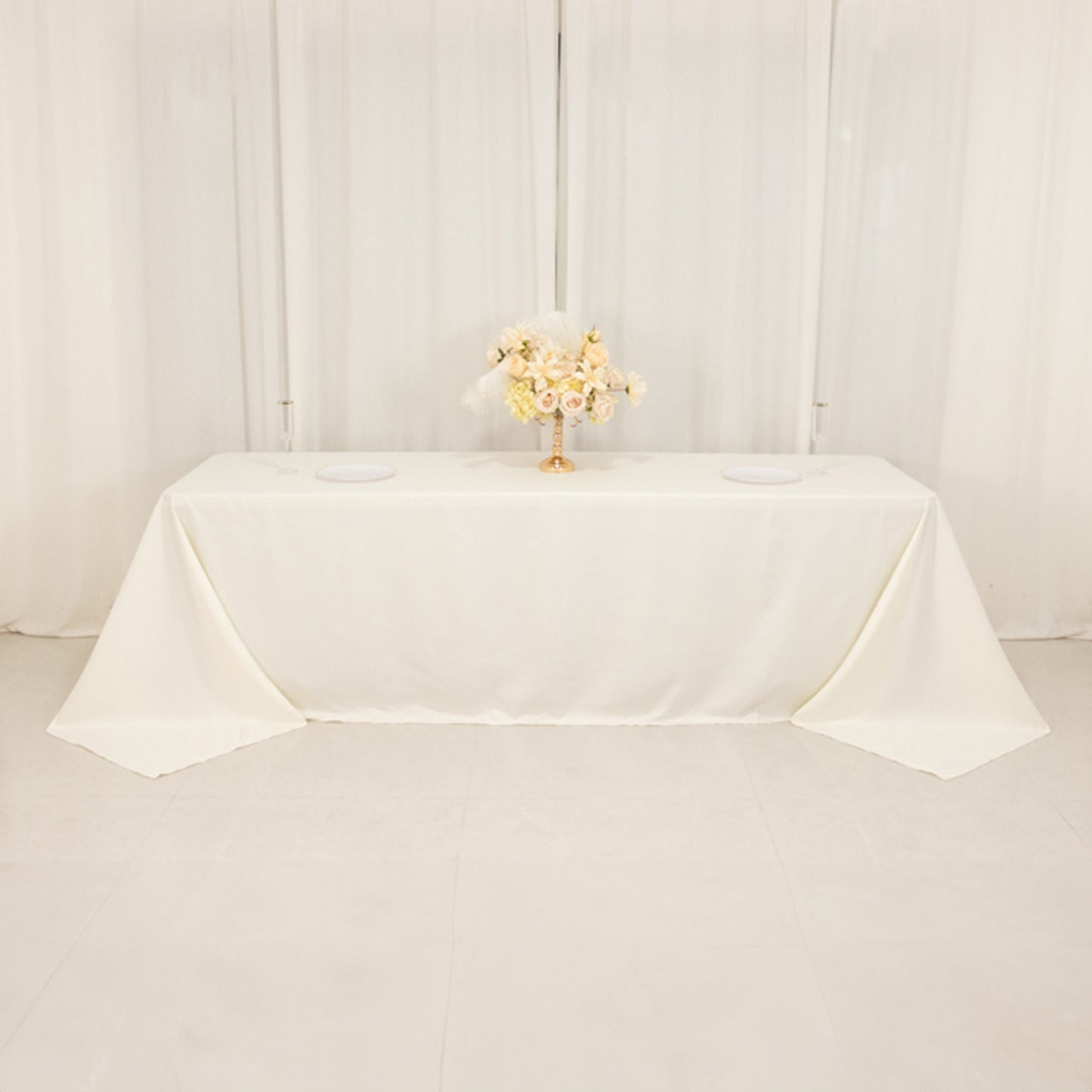 Ivory Cotton Blend Rectangular Tablecloth Seamless 90"x156" for 8 Foot Table With Floor-Length Drop