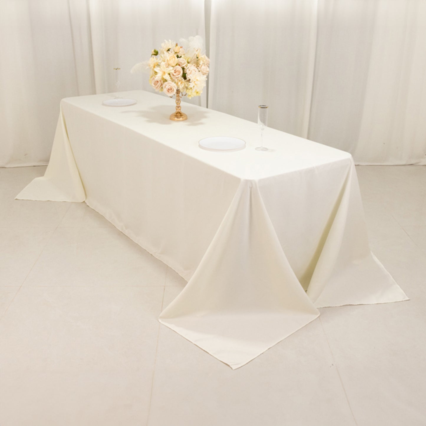 Ivory Cotton Blend Rectangular Tablecloth Seamless 90"x156" for 8 Foot Table With Floor-Length Drop