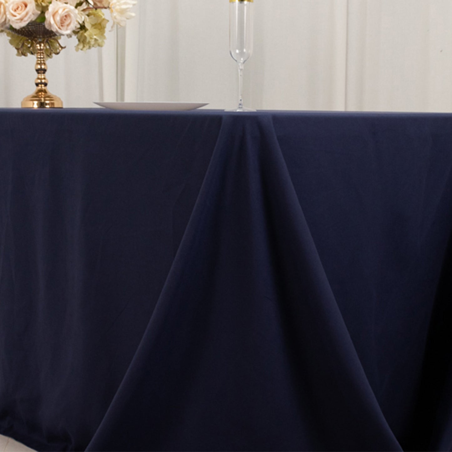 Navy Blue Cotton Blend Rectangular Tablecloth Seamless 90"x156" for 8 Foot Table With Floor-Length Drop