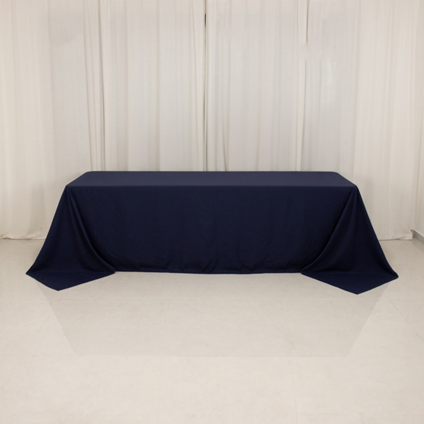 Navy Blue Cotton Blend Rectangular Tablecloth Seamless 90"x156" for 8 Foot Table With Floor-Length Drop