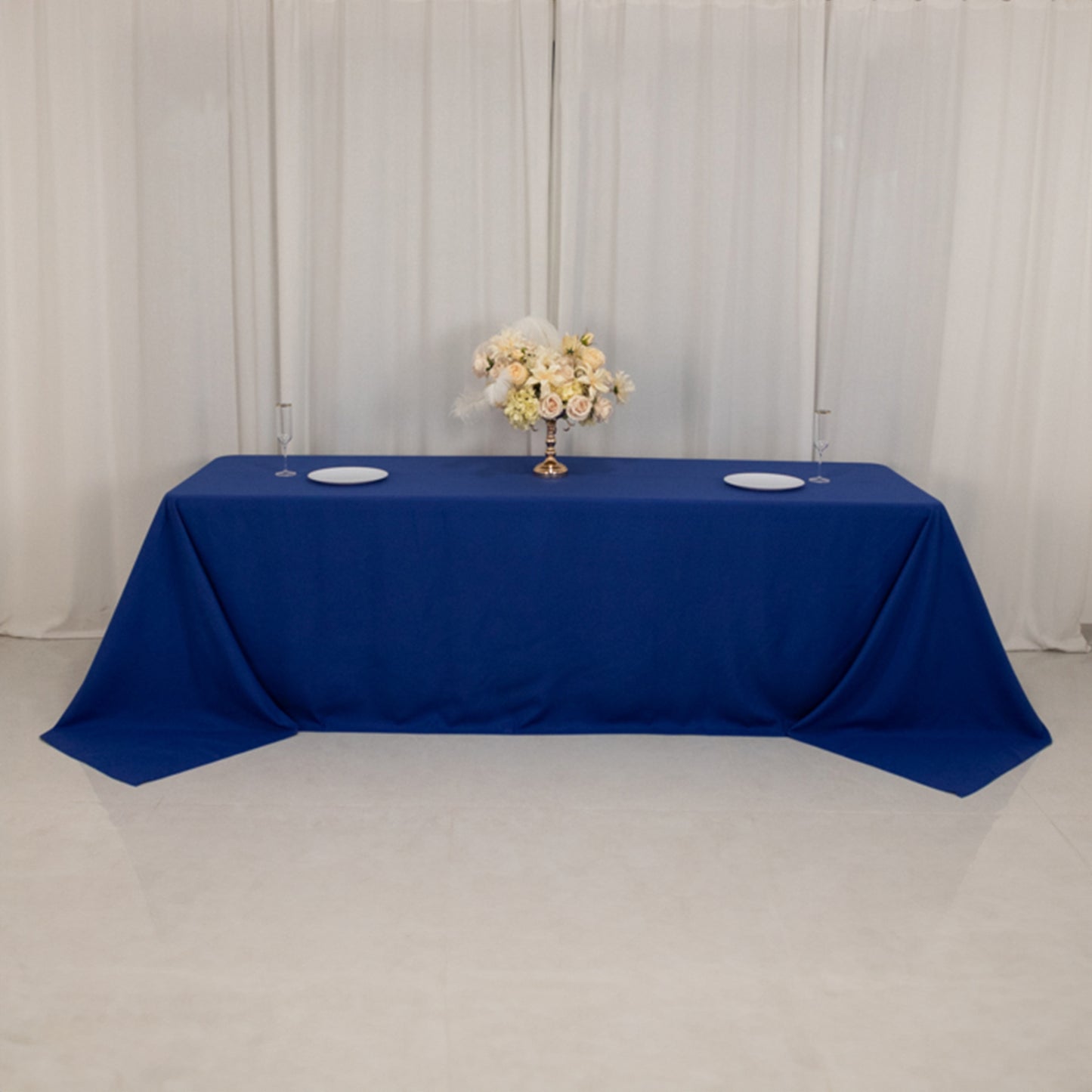 Royal Blue Cotton Blend Rectangular Tablecloth Seamless 90"x156" for 8 Foot Table With Floor-Length Drop