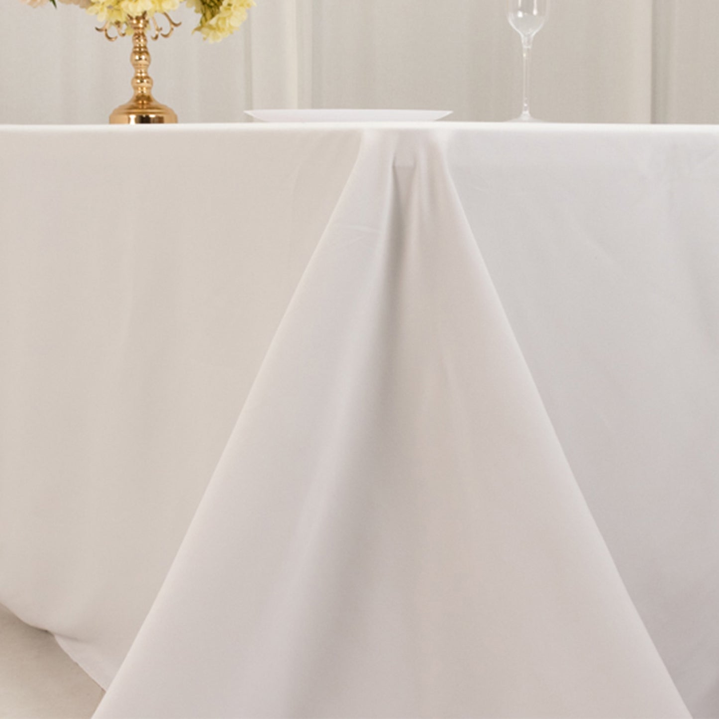 White Cotton Blend Rectangular Tablecloth Seamless 90"x156" for 8 Foot Table With Floor-Length Drop