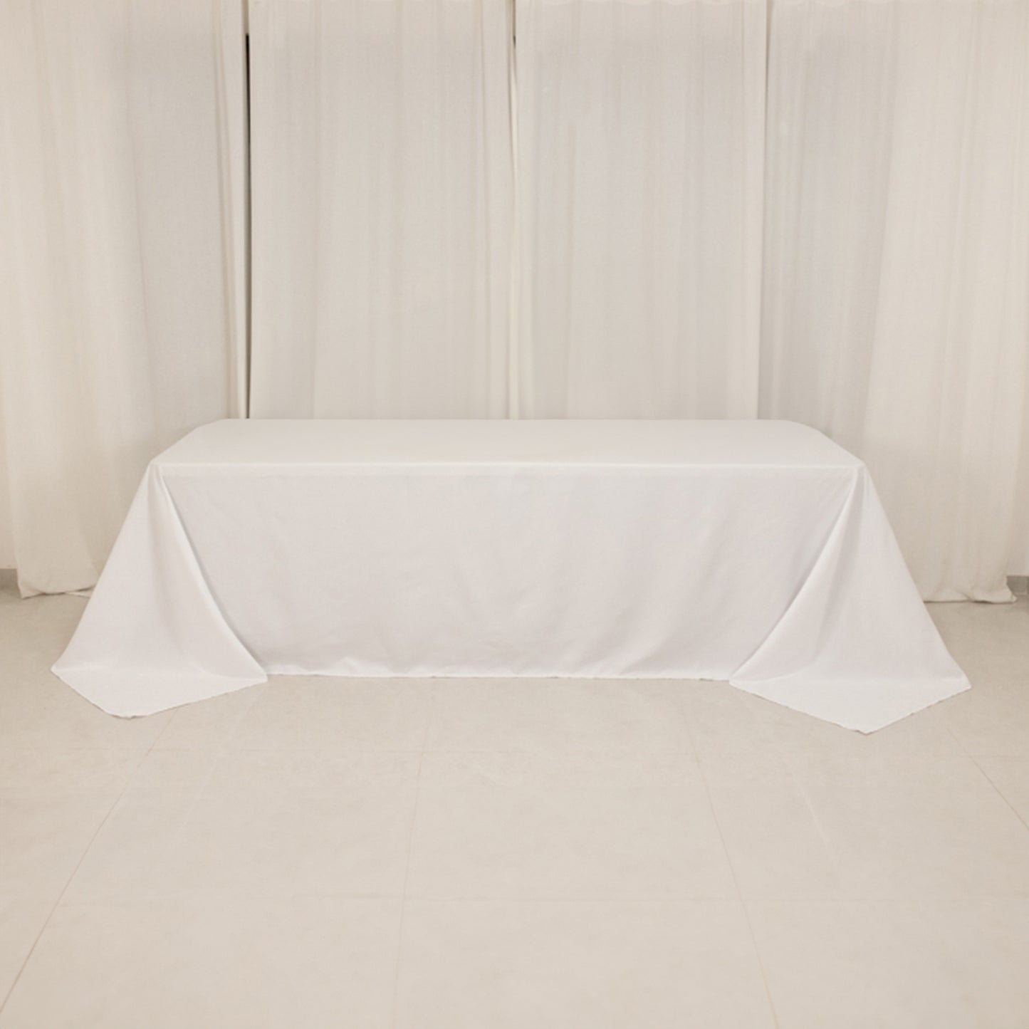 White Cotton Blend Rectangular Tablecloth Seamless 90"x156" for 8 Foot Table With Floor-Length Drop