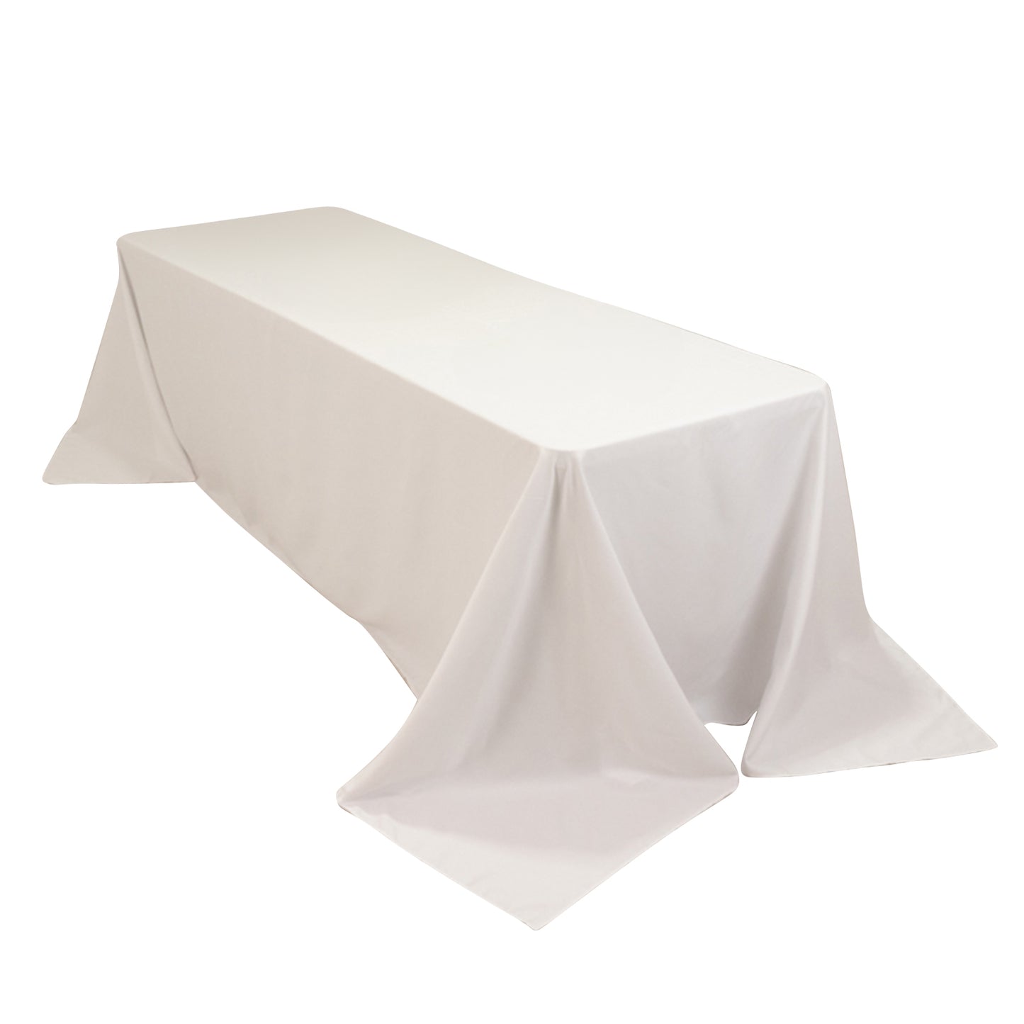 White Cotton Blend Rectangular Tablecloth Seamless 90"x156" for 8 Foot Table With Floor-Length Drop