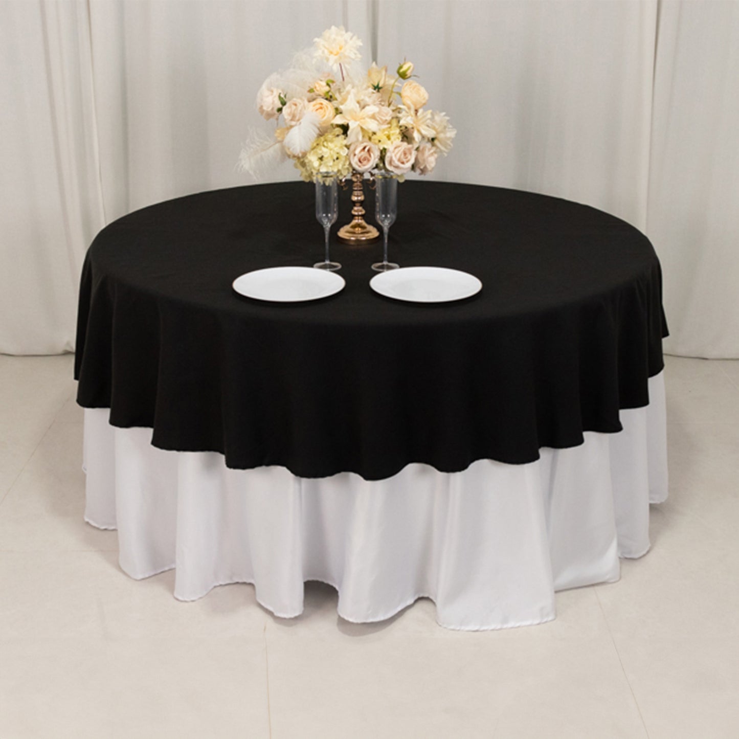 90" Black Cotton Blend Round Tablecloth