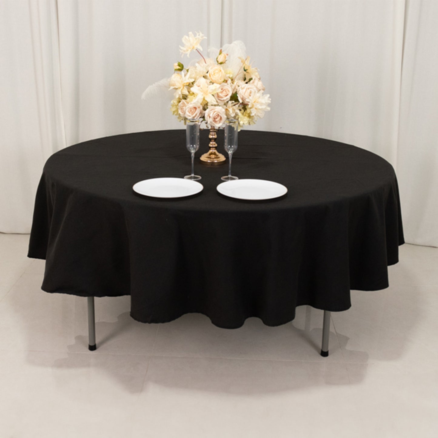 90" Black Cotton Blend Round Tablecloth