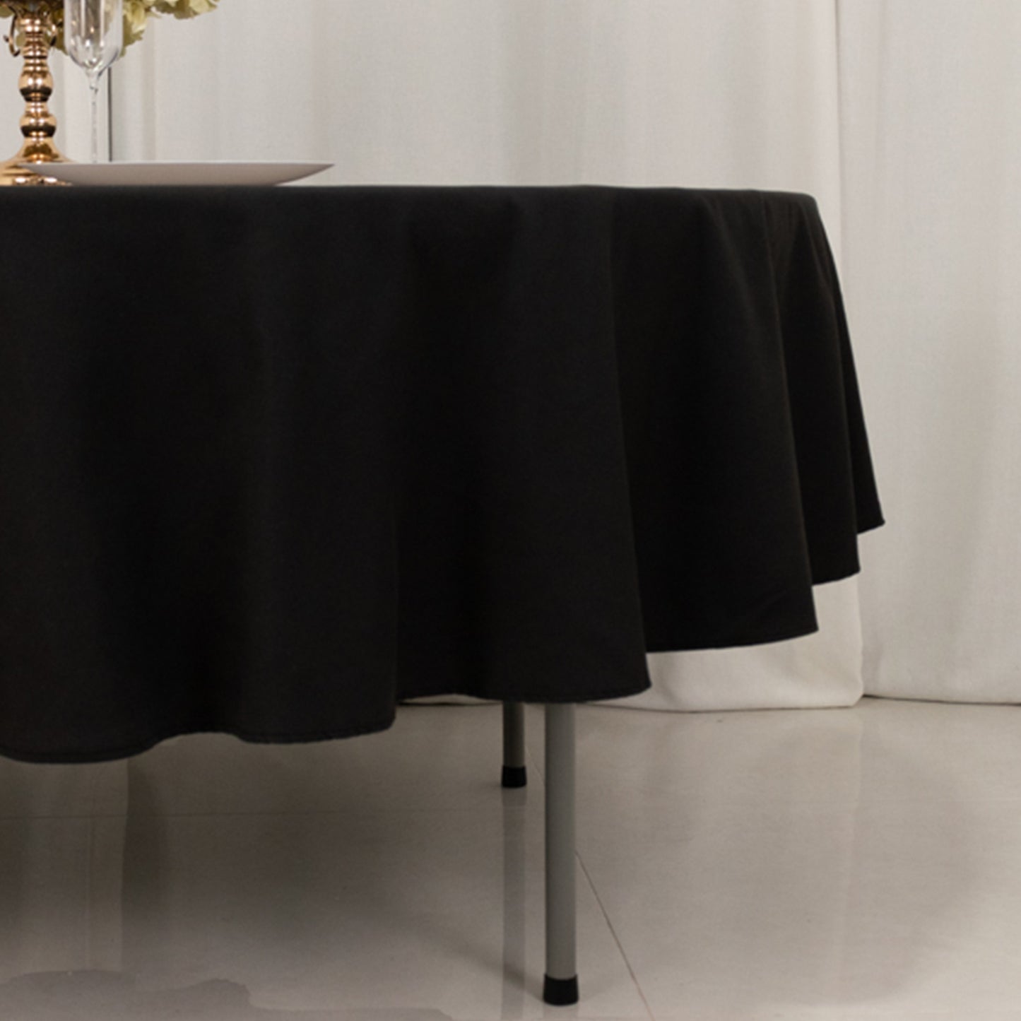 90" Black Cotton Blend Round Tablecloth