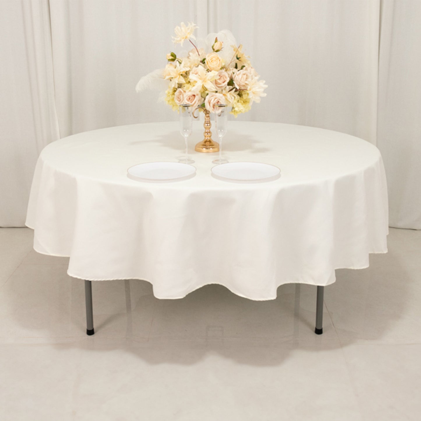 90" Ivory Cotton Blend Round Tablecloth