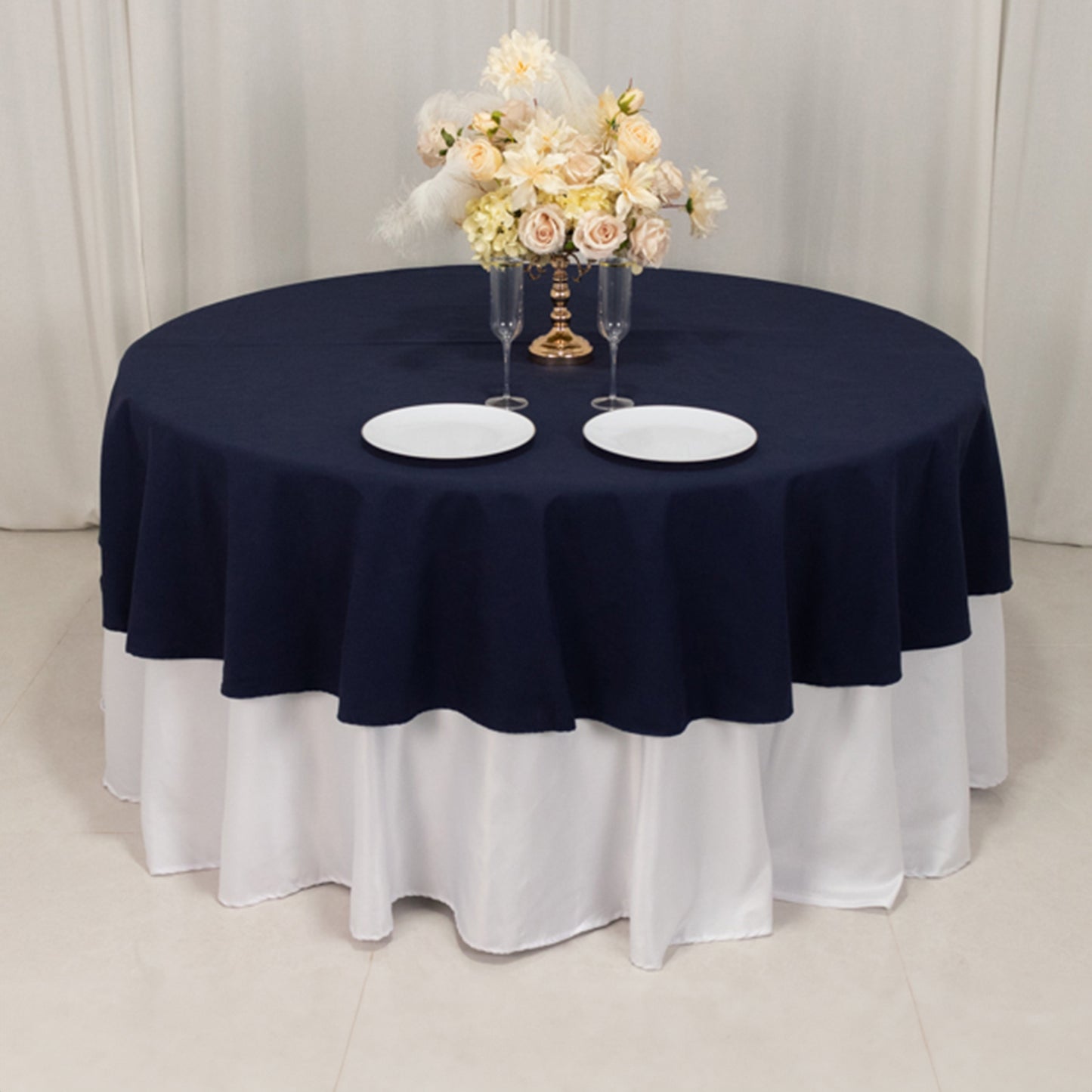 90" Navy Blue Cotton Blend Round Tablecloth