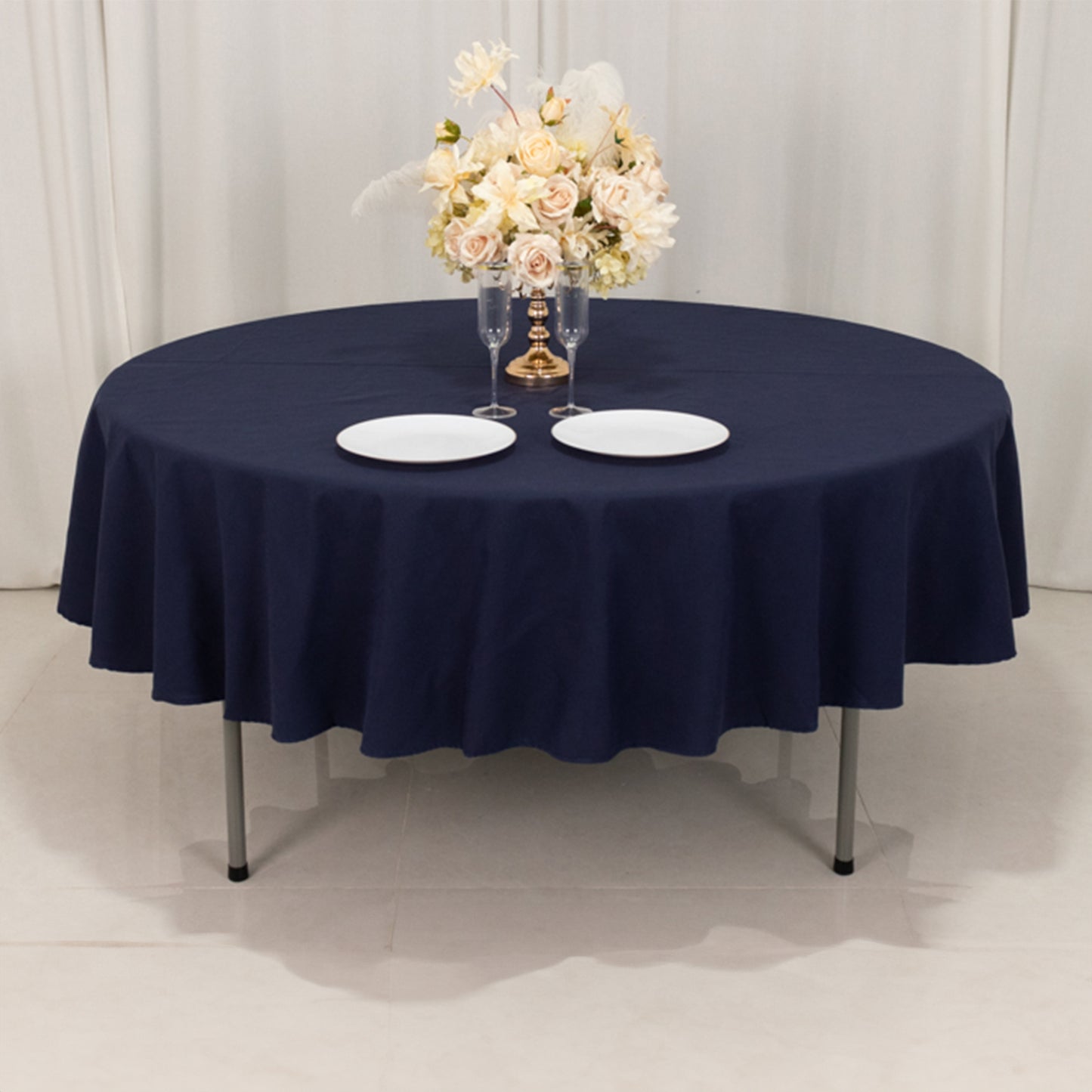 90" Navy Blue Cotton Blend Round Tablecloth