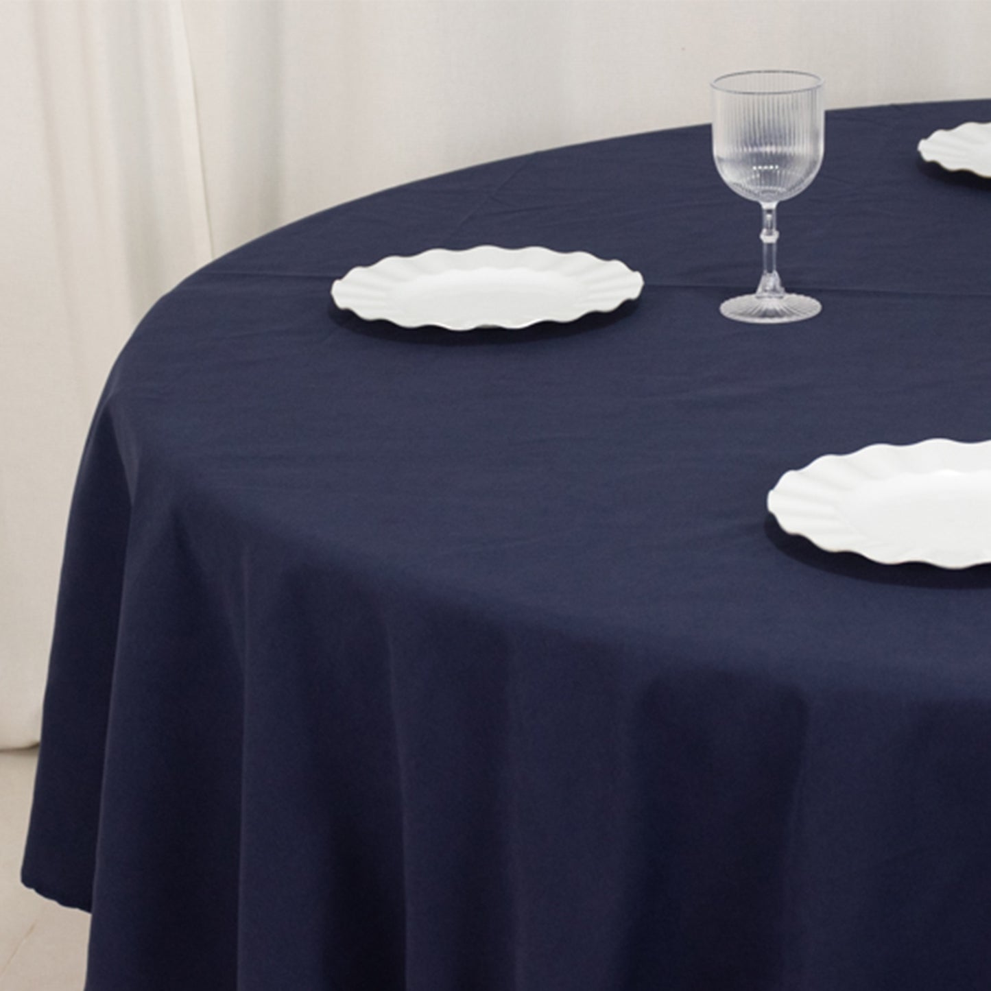 90" Navy Blue Cotton Blend Round Tablecloth