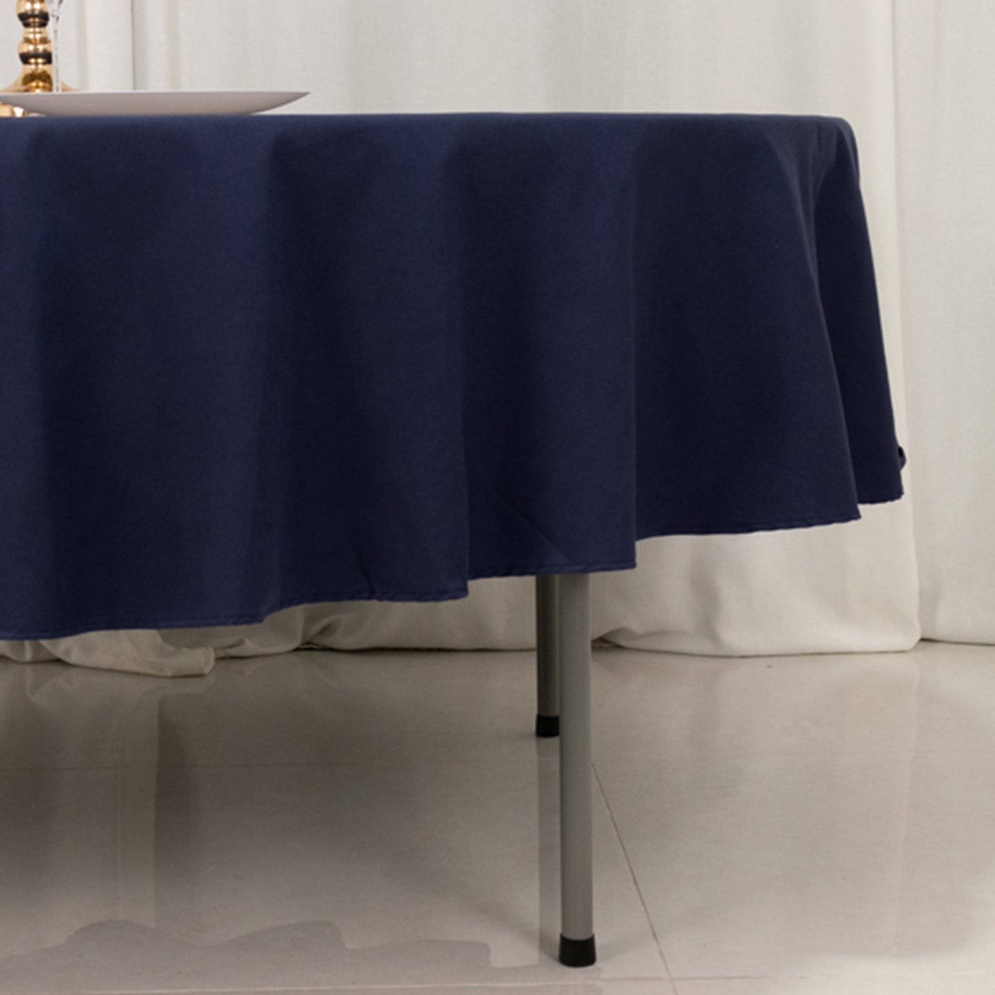 90" Navy Blue Cotton Blend Round Tablecloth