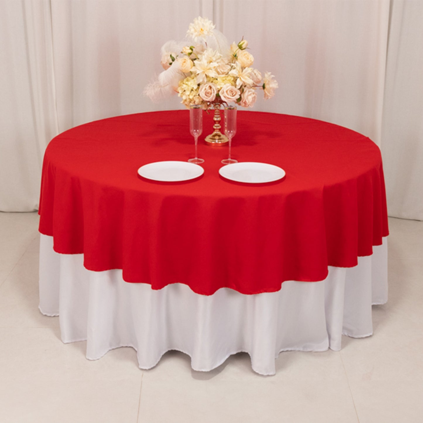 90" Red Cotton Blend Round Tablecloth