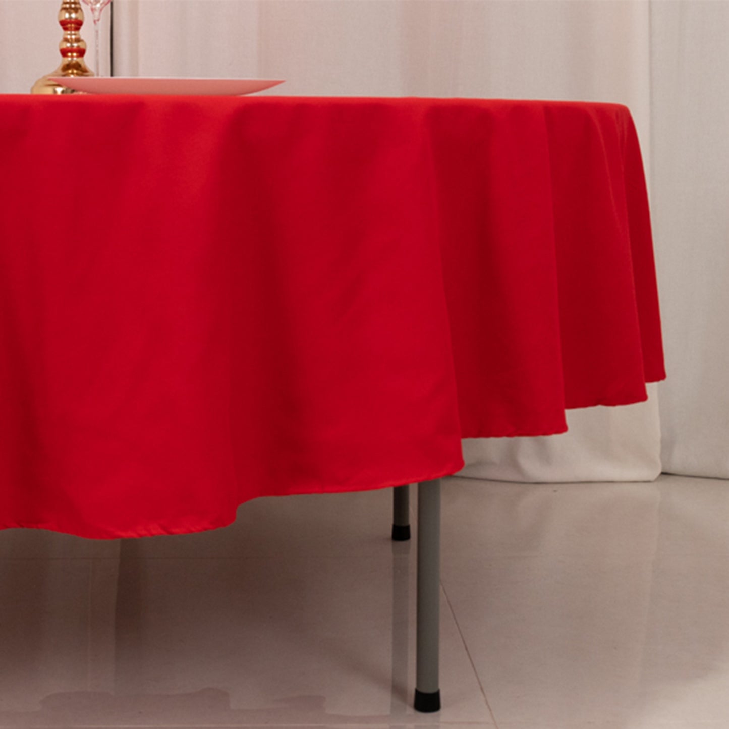 90" Red Cotton Blend Round Tablecloth