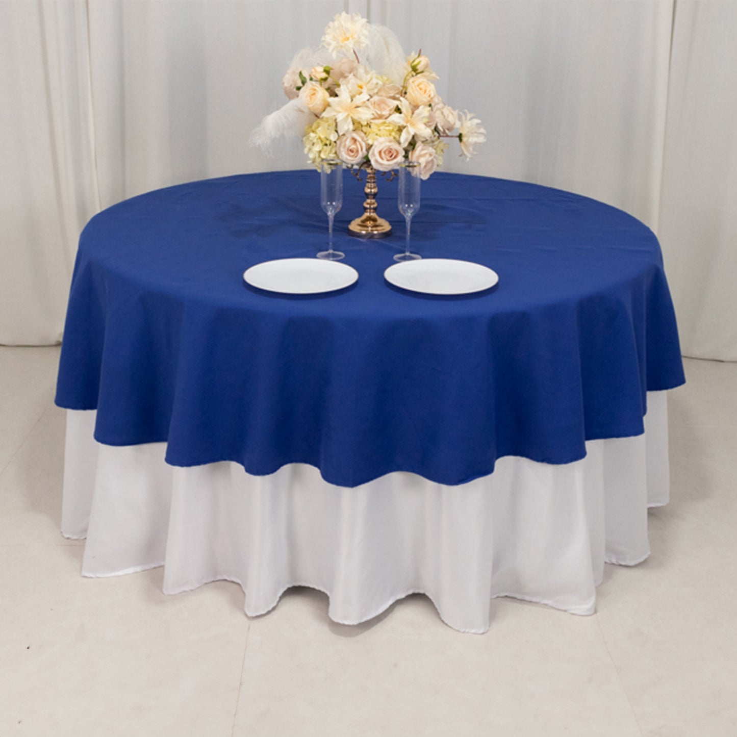 90" Royal Blue Cotton Blend Round Tablecloth
