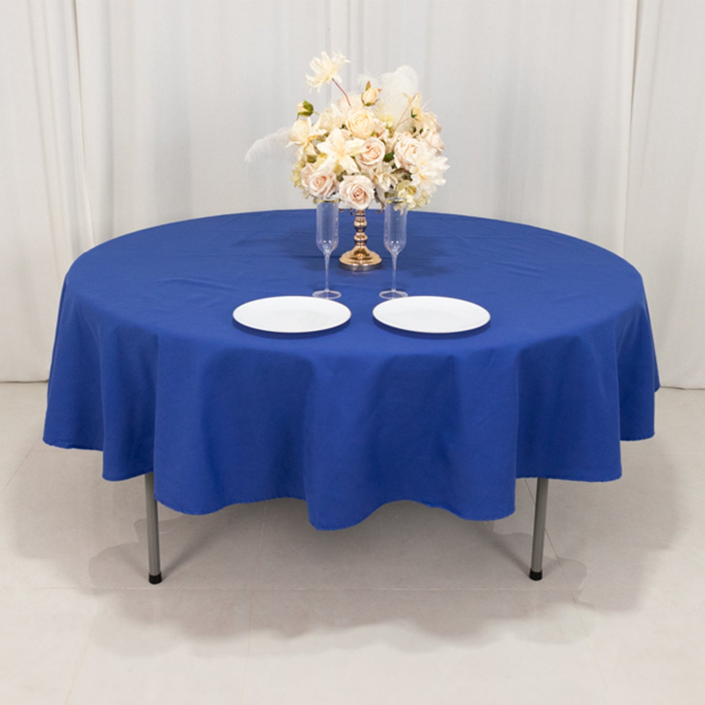 90" Royal Blue Cotton Blend Round Tablecloth