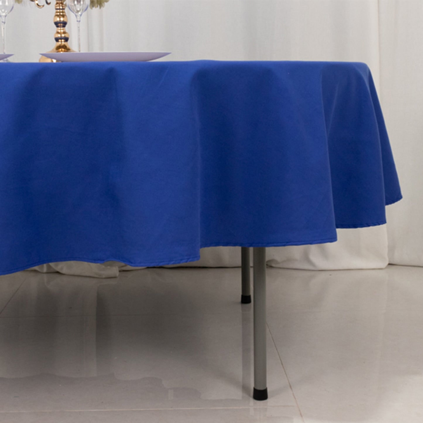 90" Royal Blue Cotton Blend Round Tablecloth