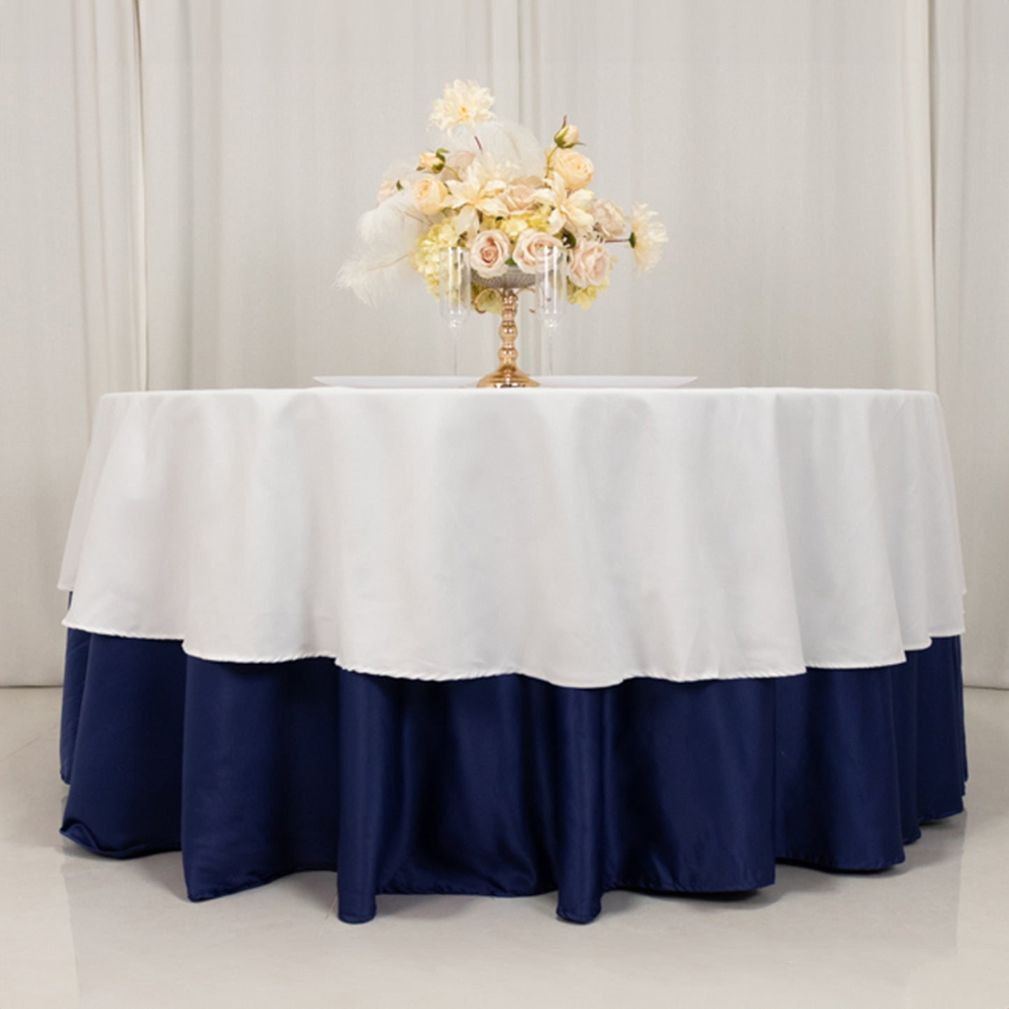 90" White Cotton Blend Round Tablecloth