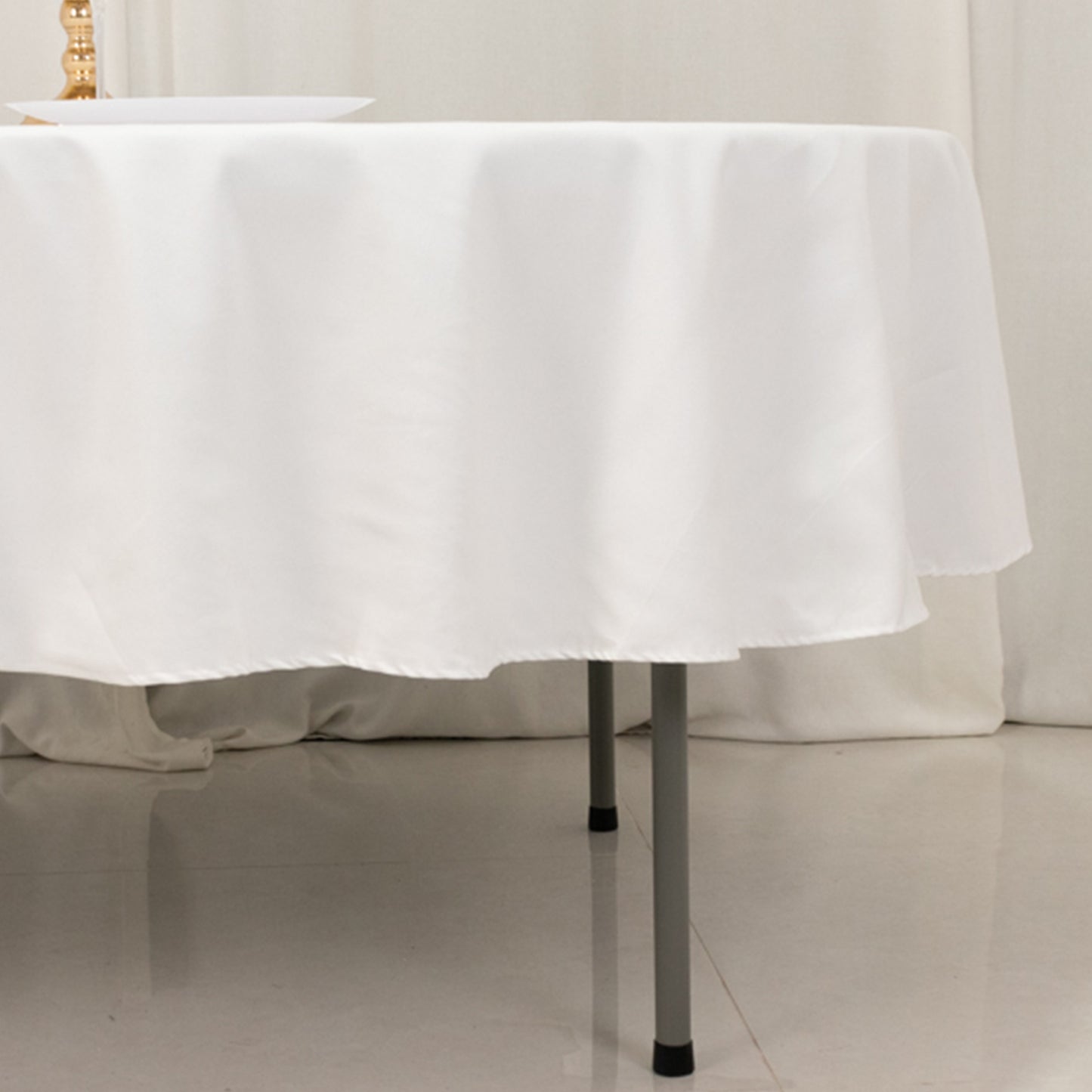 90" White Cotton Blend Round Tablecloth
