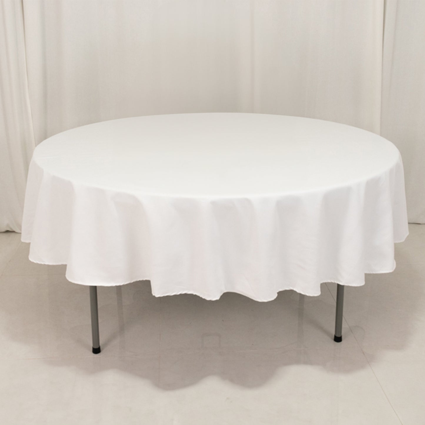 90" White Cotton Blend Round Tablecloth
