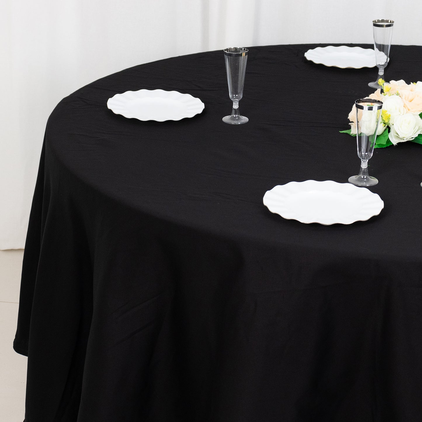 108" Black Round 100% Cotton Linen Tablecloth | Washable