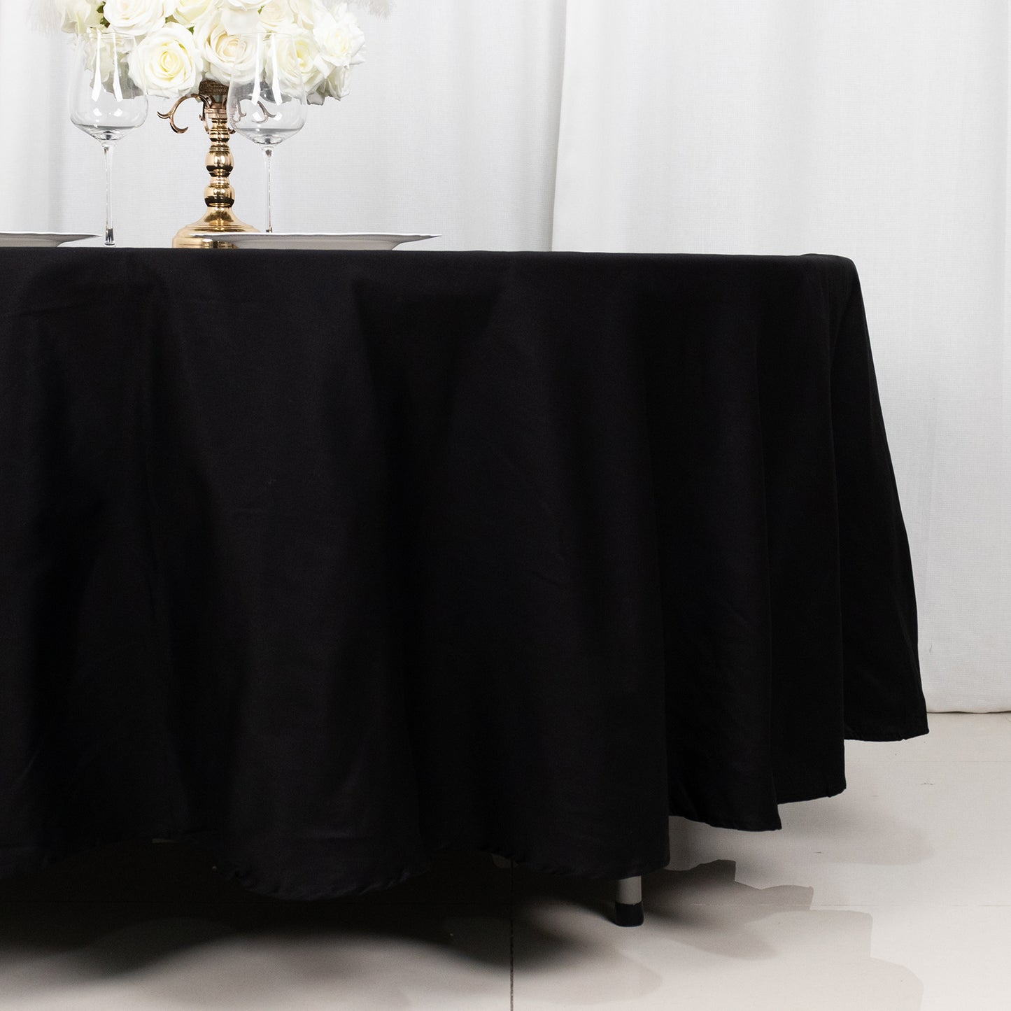 108" Black Round 100% Cotton Linen Tablecloth | Washable