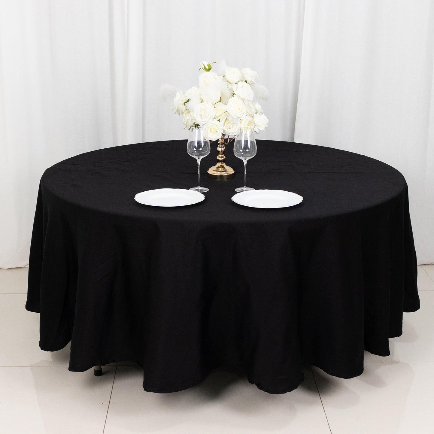 108" Black Round 100% Cotton Linen Tablecloth | Washable