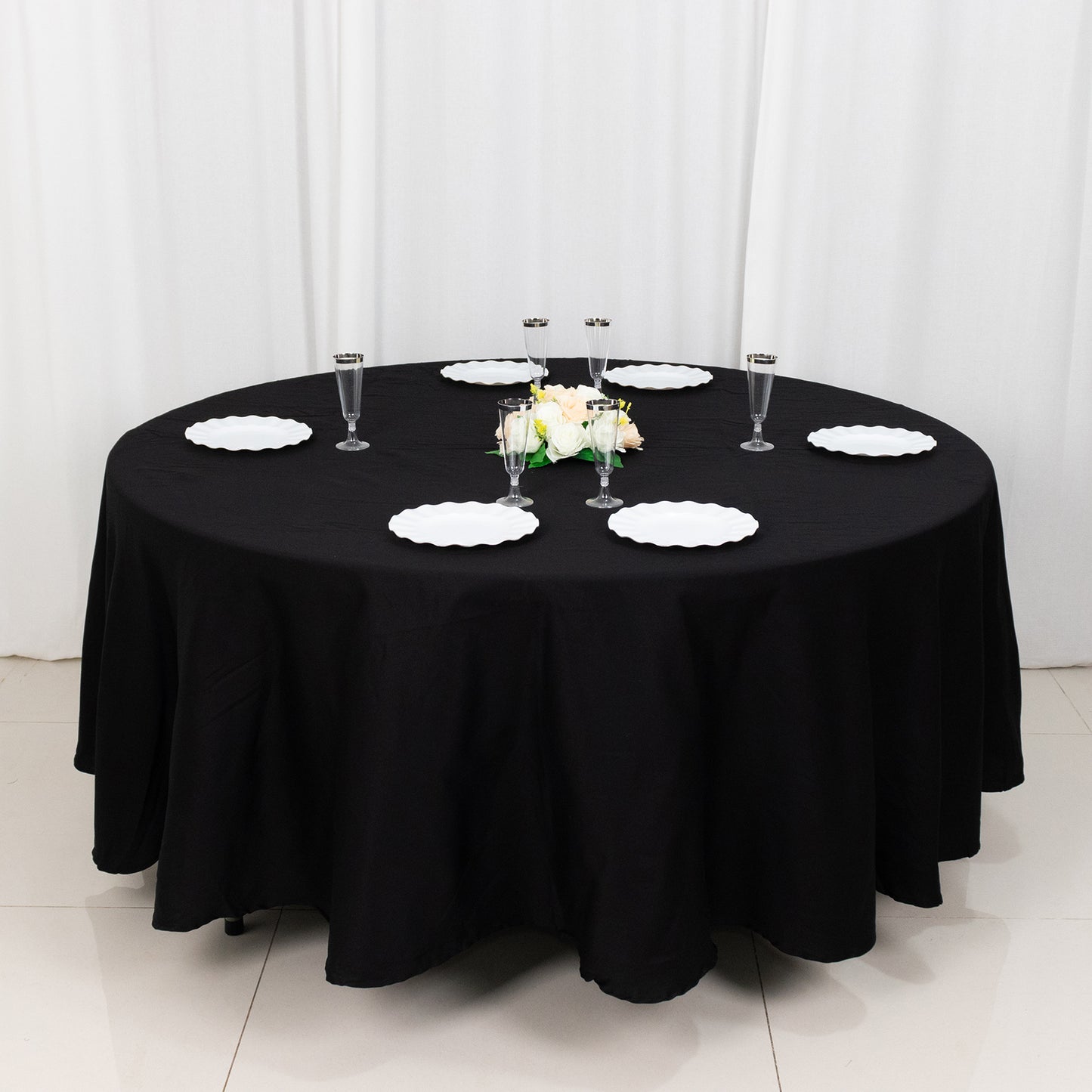 108" Black Round 100% Cotton Linen Tablecloth | Washable