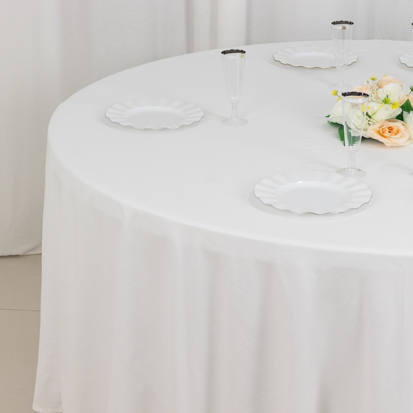 108" White Round 100% Cotton Linen Tablecloth | Washable