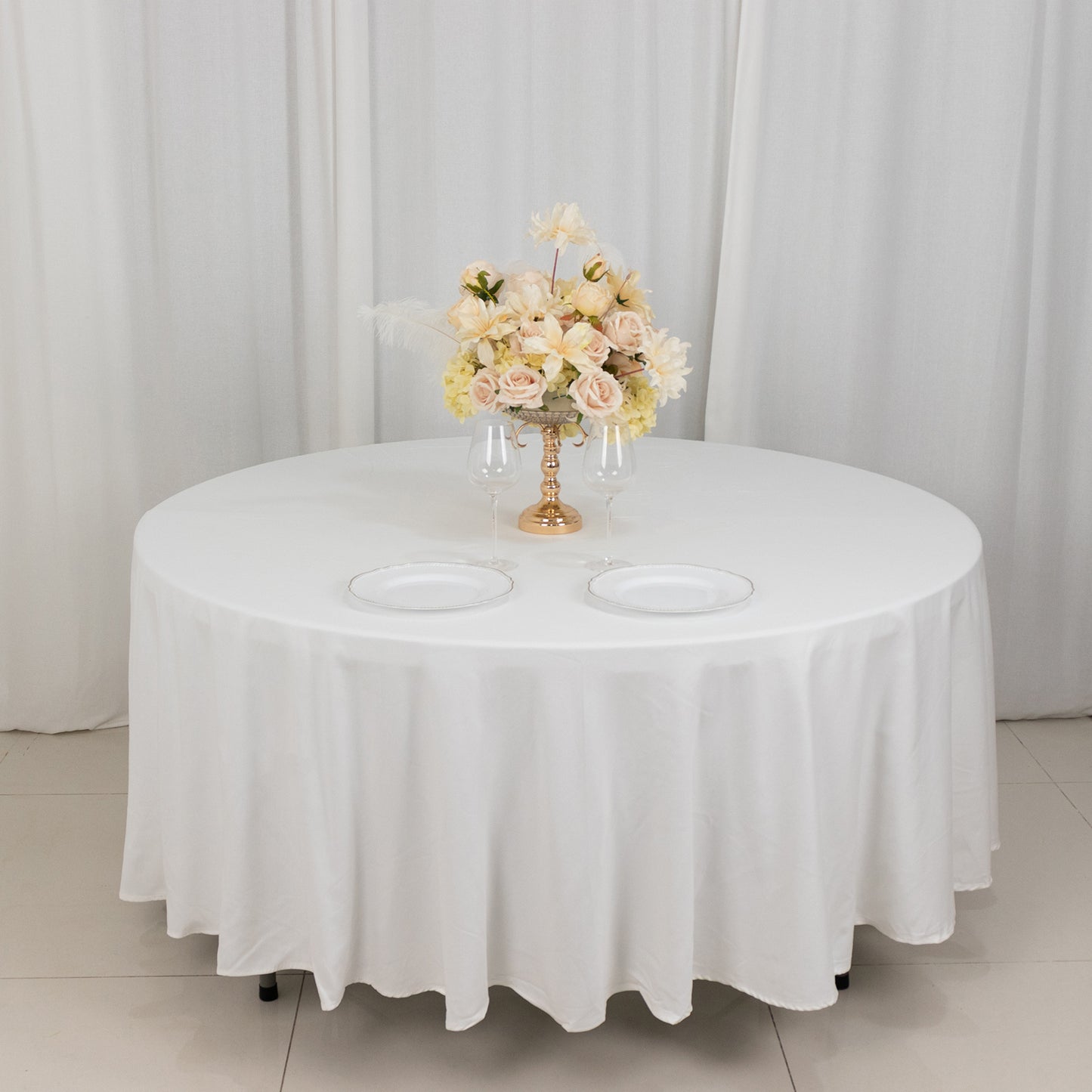 108" White Round 100% Cotton Linen Tablecloth | Washable