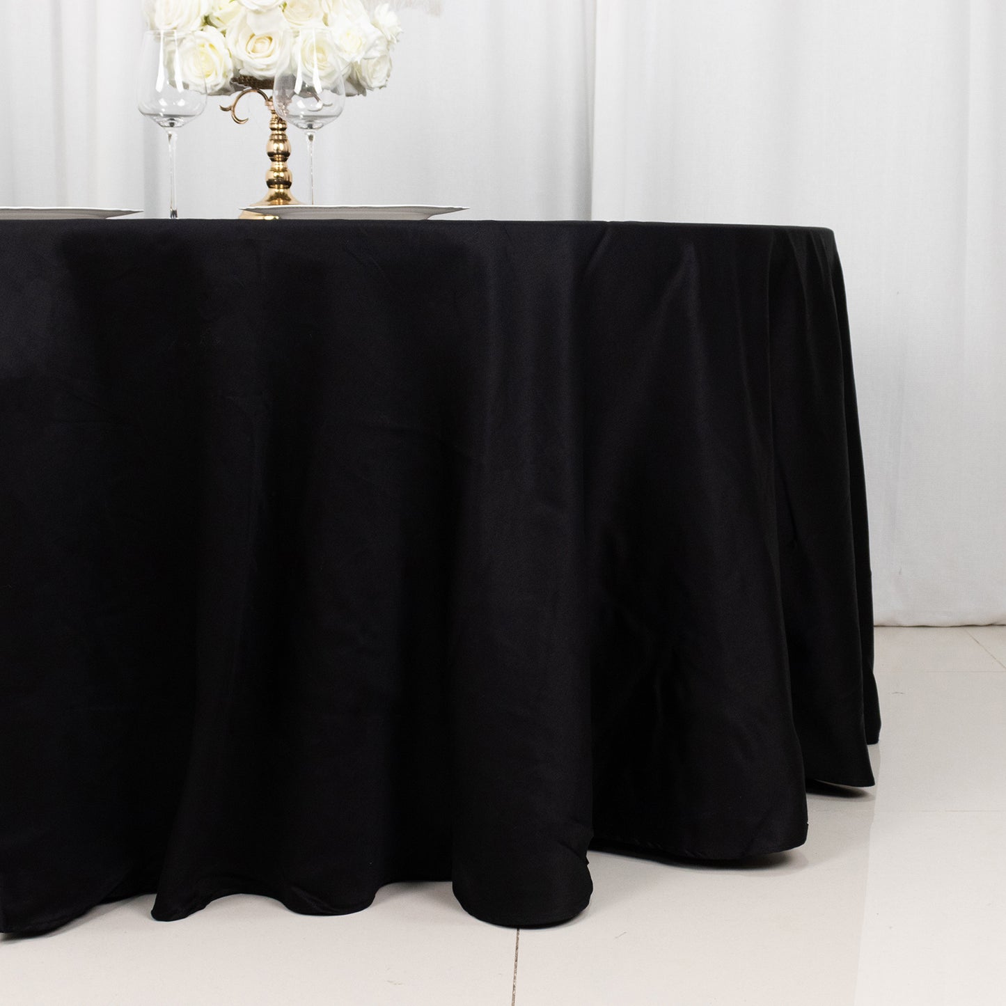 120" Black Round 100% Cotton Linen Seamless Tablecloth | Washable