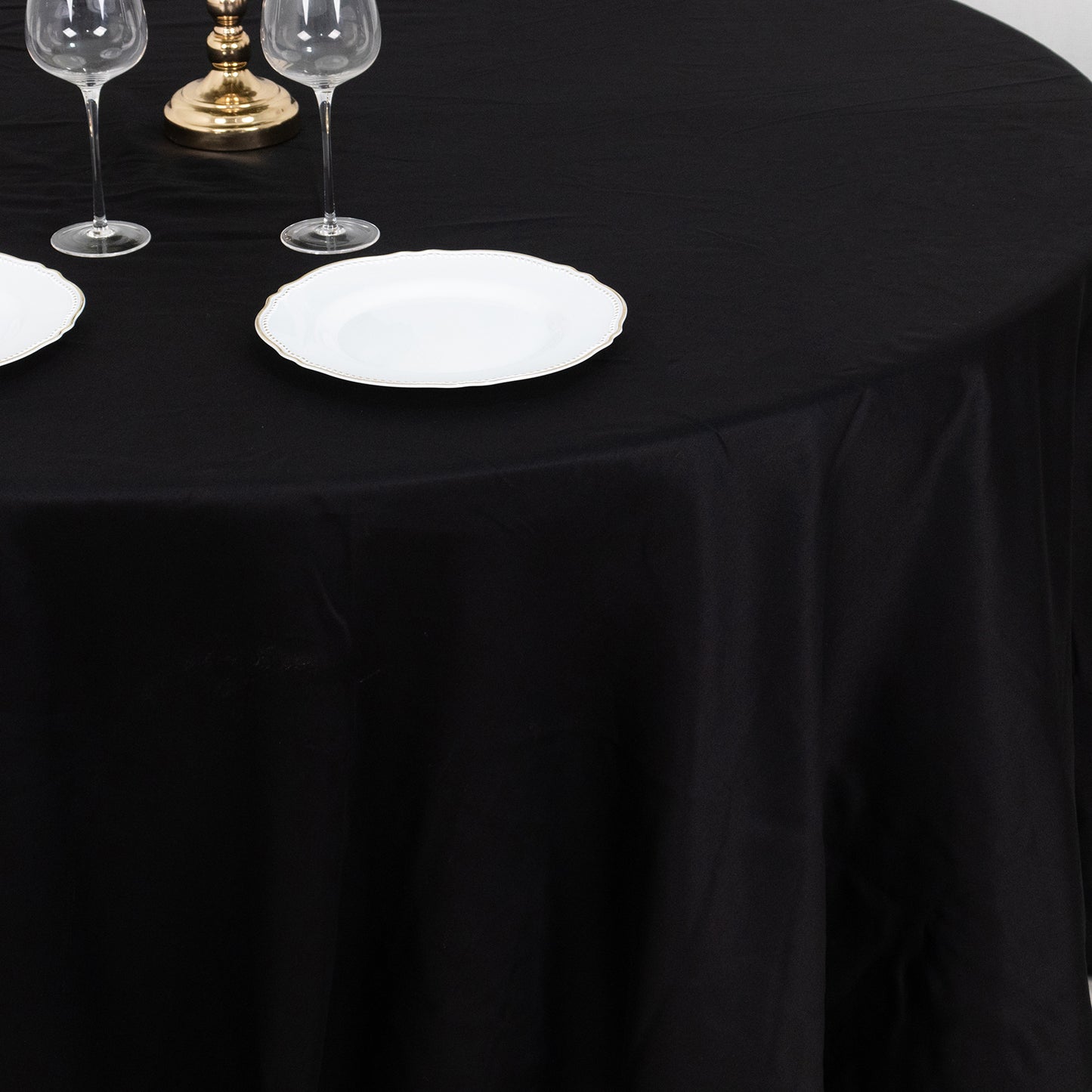 120" Black Round 100% Cotton Linen Seamless Tablecloth | Washable