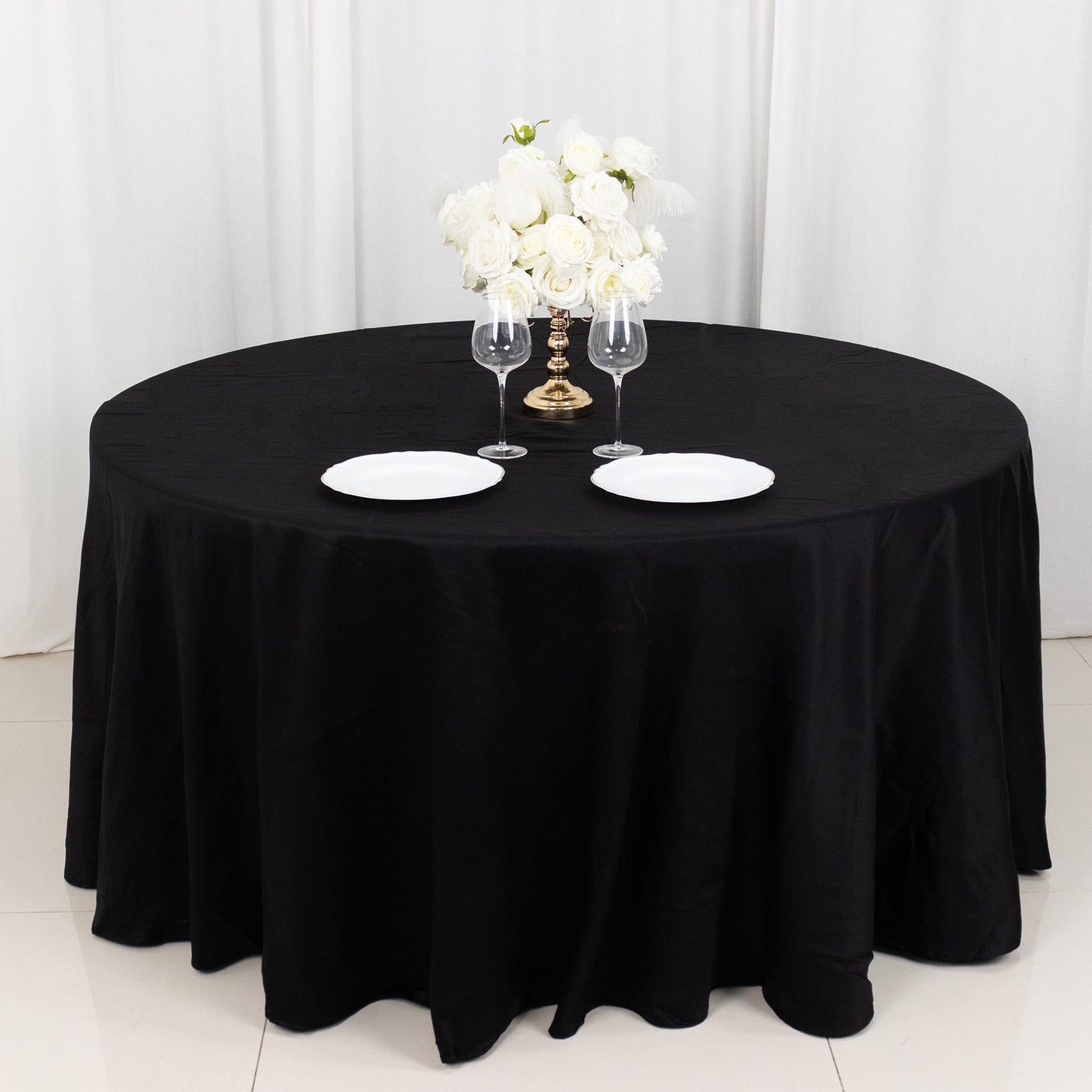 120" Black Round 100% Cotton Linen Seamless Tablecloth | Washable