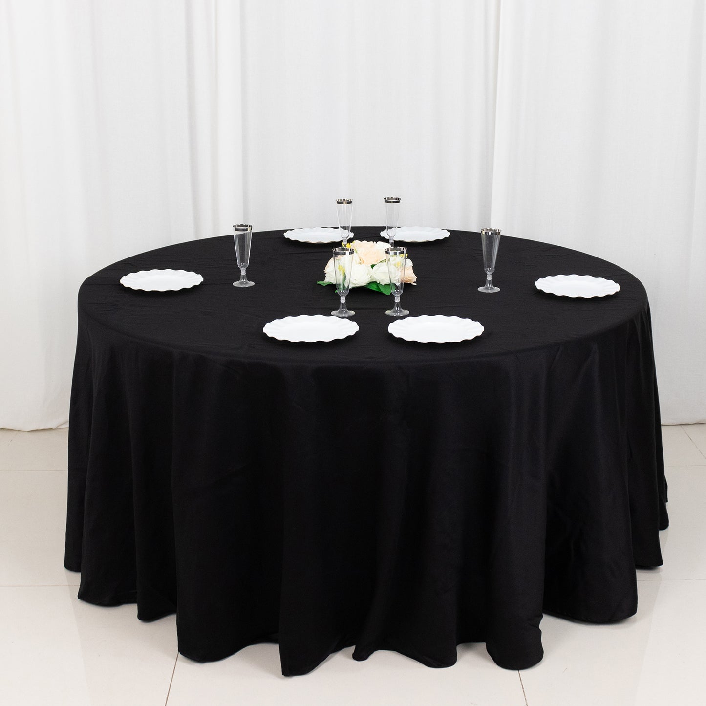 120" Black Round 100% Cotton Linen Seamless Tablecloth | Washable