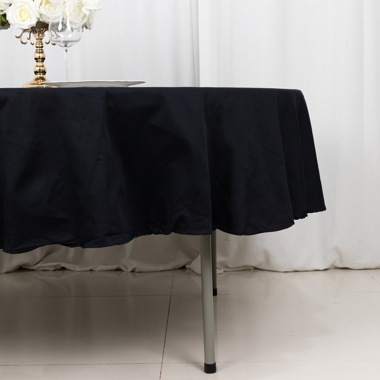 90" Black Round 100% Cotton Linen Tablecloth | Washable