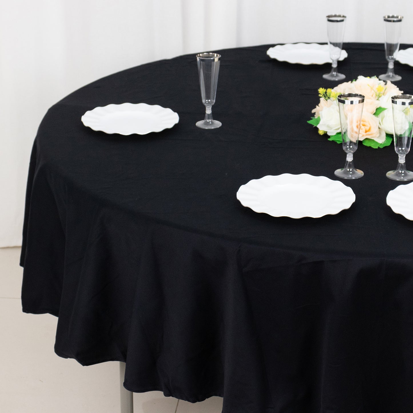 90" Black Round 100% Cotton Linen Tablecloth | Washable