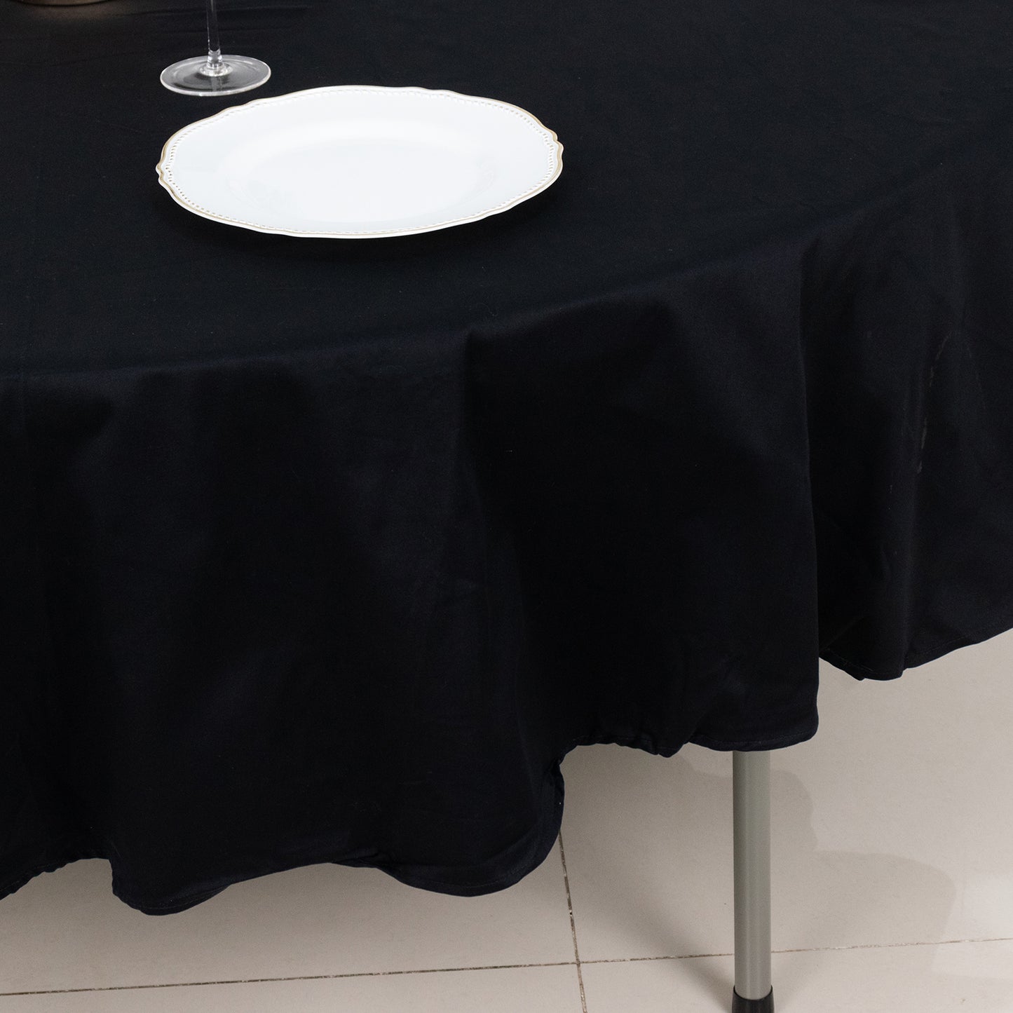 90" Black Round 100% Cotton Linen Tablecloth | Washable