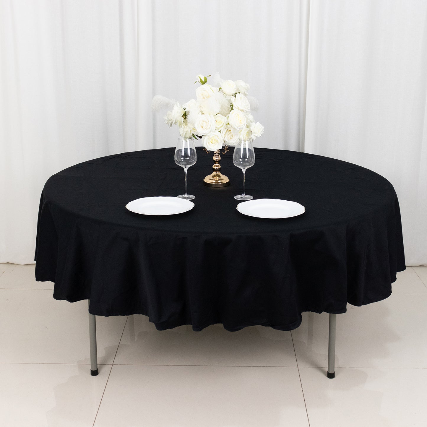 90" Black Round 100% Cotton Linen Tablecloth | Washable