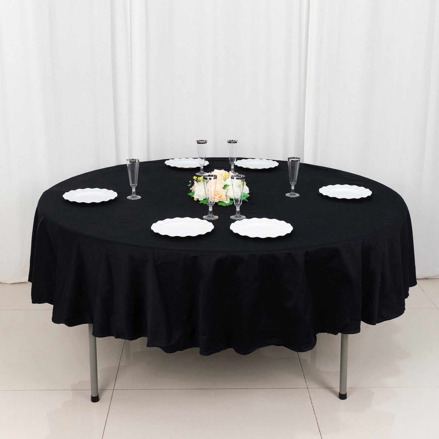 90" Black Round 100% Cotton Linen Tablecloth | Washable