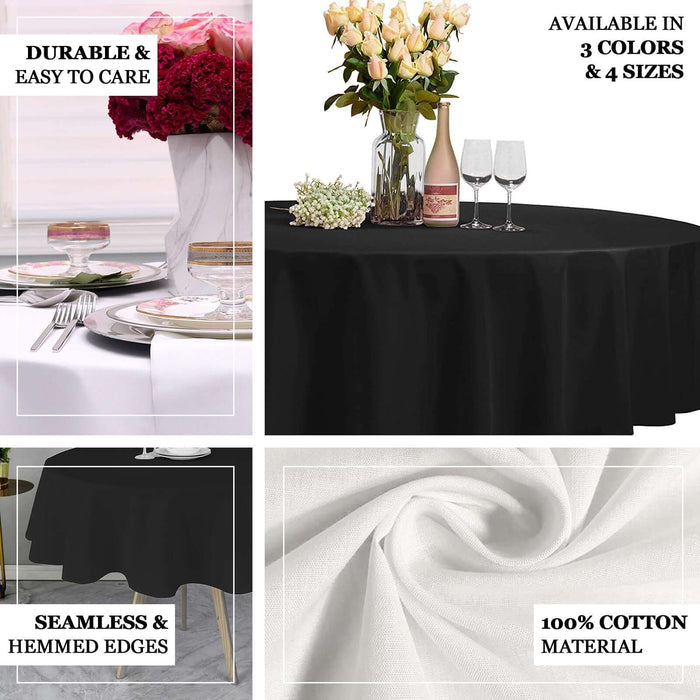 90" White Round 100% Cotton Linen Seamless Tablecloth | Washable